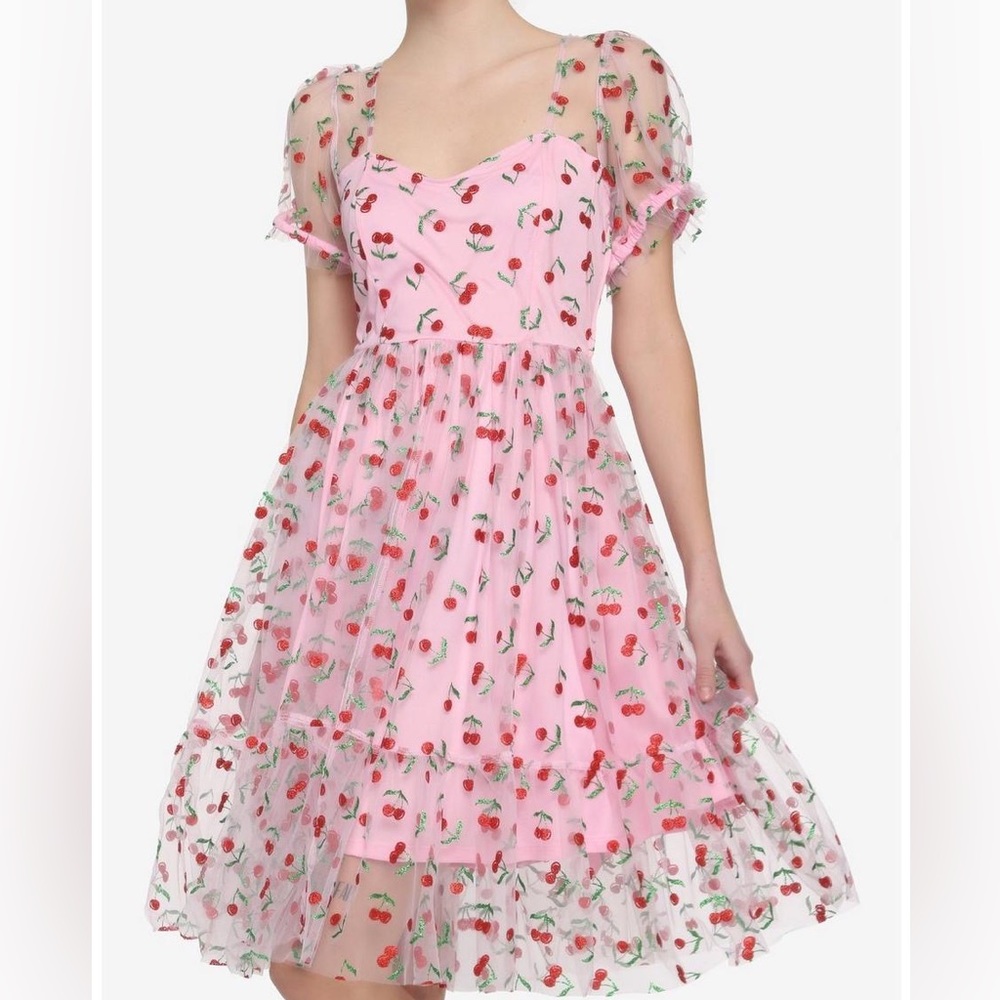 Bnwt cherry flyer mesh dress size small